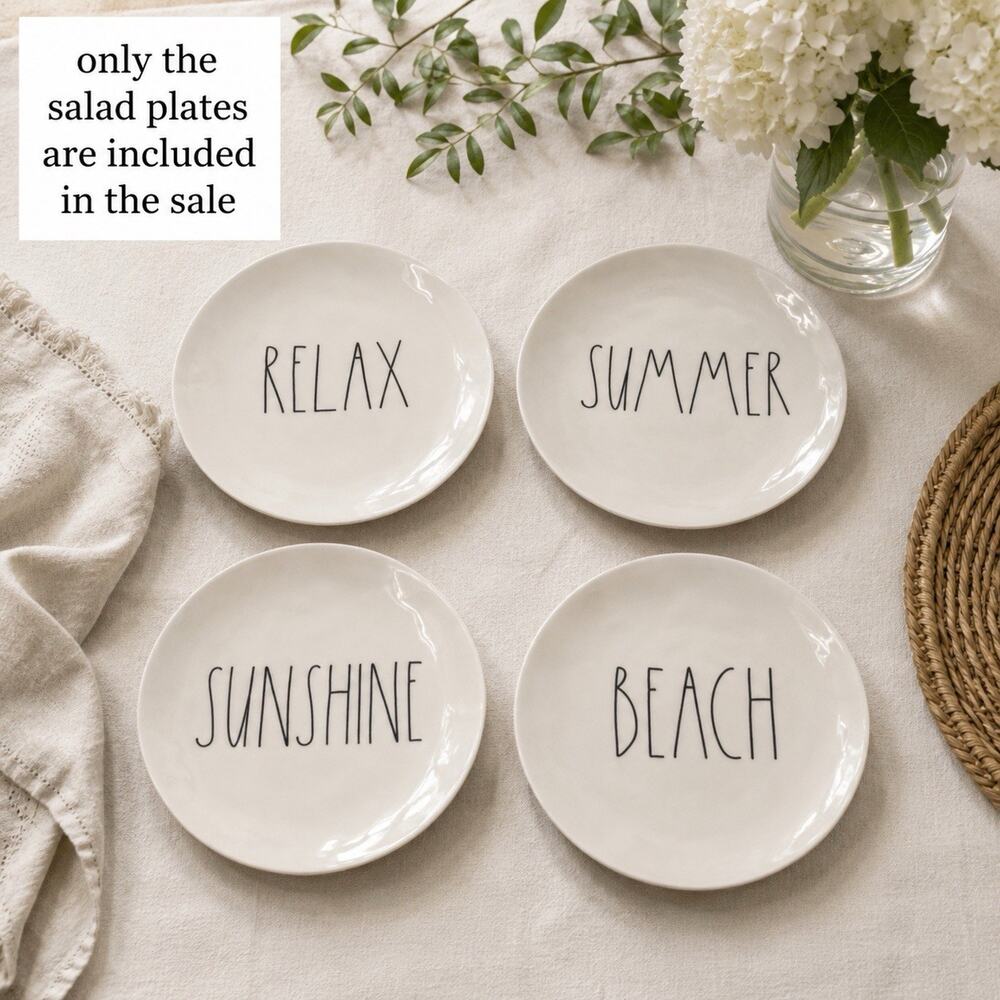 Set of 4 Rae Dunn Melamine Dessert Plates Summer Themed Beachy Sunshine Relax